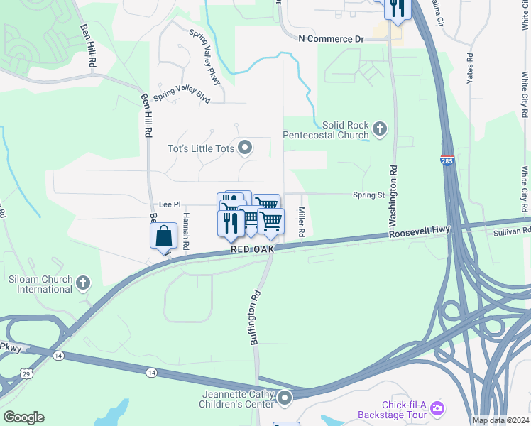 map of restaurants, bars, coffee shops, grocery stores, and more near 3376 The Way Place in Atlanta