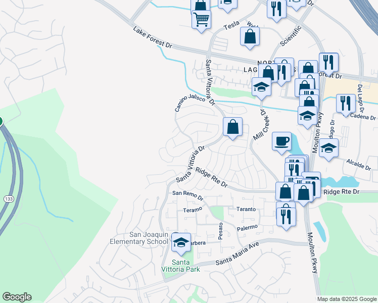 map of restaurants, bars, coffee shops, grocery stores, and more near 22246 Caminito Tasquillo in Laguna Hills