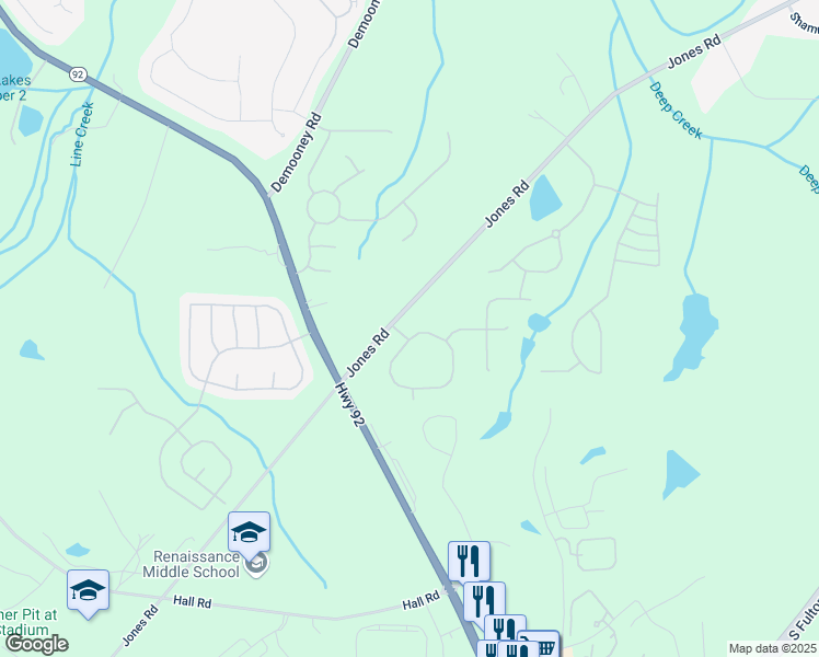 map of restaurants, bars, coffee shops, grocery stores, and more near 6911 Misttop Loop in Fairburn
