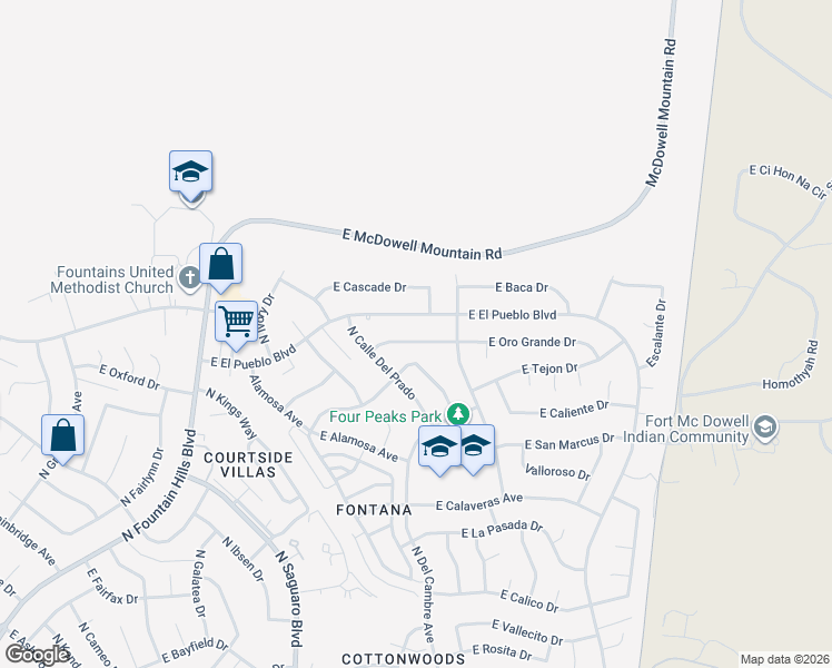 map of restaurants, bars, coffee shops, grocery stores, and more near 17116 East Oro Grande Drive in Fountain Hills