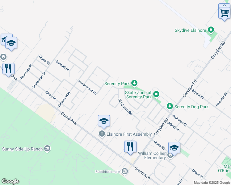 map of restaurants, bars, coffee shops, grocery stores, and more near 32835 Santa Cruz in Lake Elsinore
