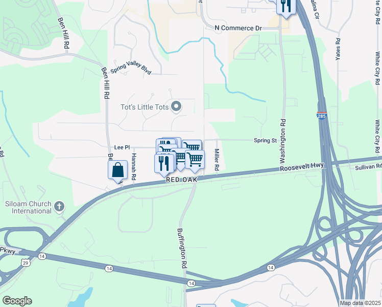 map of restaurants, bars, coffee shops, grocery stores, and more near 3376 The Way Place in Atlanta