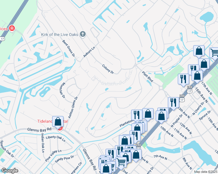 map of restaurants, bars, coffee shops, grocery stores, and more near 219 Double Eagle Drive in Myrtle Beach