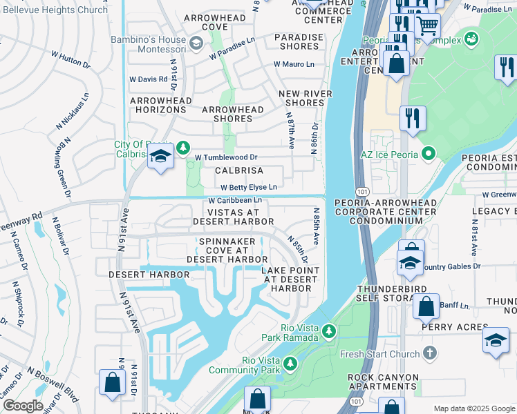 map of restaurants, bars, coffee shops, grocery stores, and more near 15313 North 87th Drive in Peoria