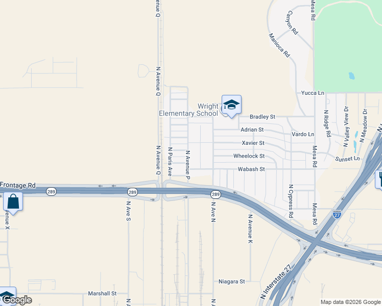 map of restaurants, bars, coffee shops, grocery stores, and more near 1601 Xavier Street in Lubbock