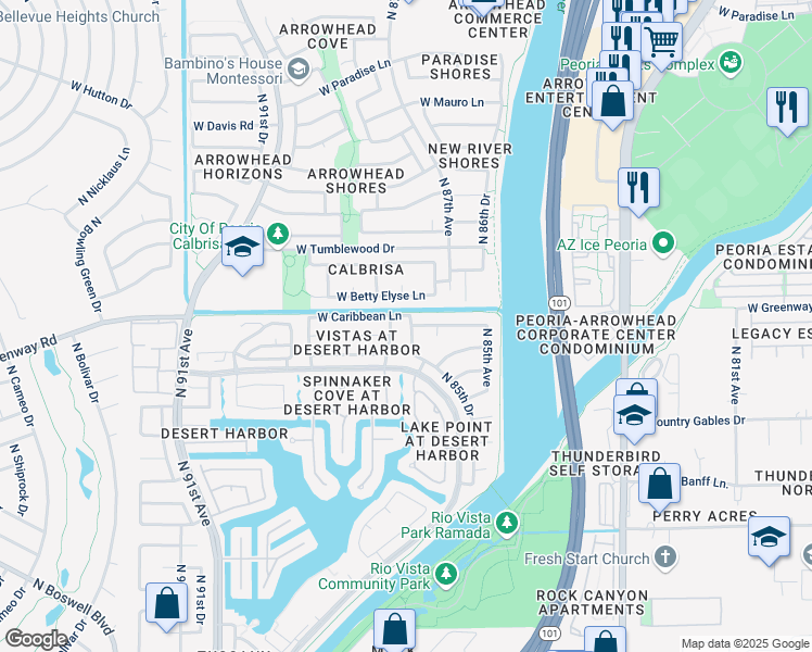 map of restaurants, bars, coffee shops, grocery stores, and more near 15313 North 87th Drive in Peoria