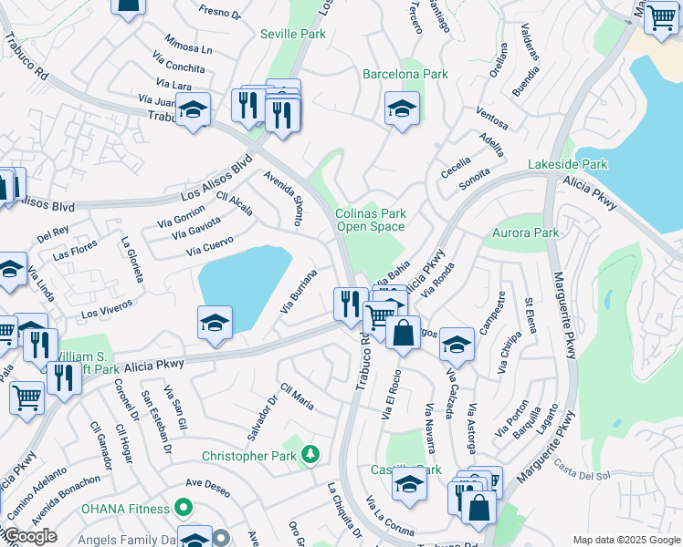 map of restaurants, bars, coffee shops, grocery stores, and more near 26863 Calle Alcala in Mission Viejo