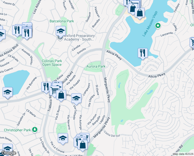 map of restaurants, bars, coffee shops, grocery stores, and more near 23362 Saint Elena in Mission Viejo