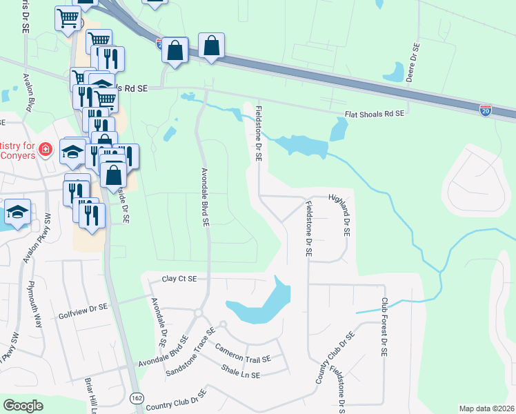 map of restaurants, bars, coffee shops, grocery stores, and more near 2467 Highland Golf Course Cir SE in Conyers
