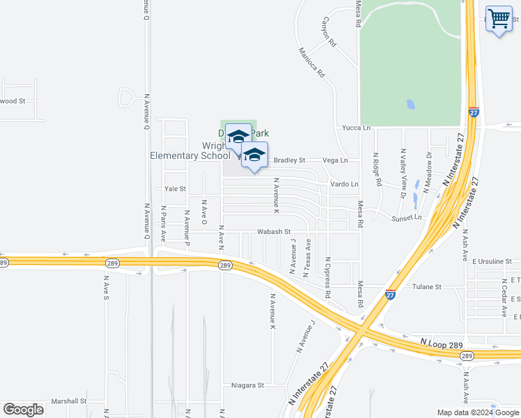 map of restaurants, bars, coffee shops, grocery stores, and more near 1212 Wheelock Street in Lubbock