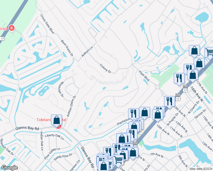 map of restaurants, bars, coffee shops, grocery stores, and more near 217 Double Eagle Drive in Myrtle Beach