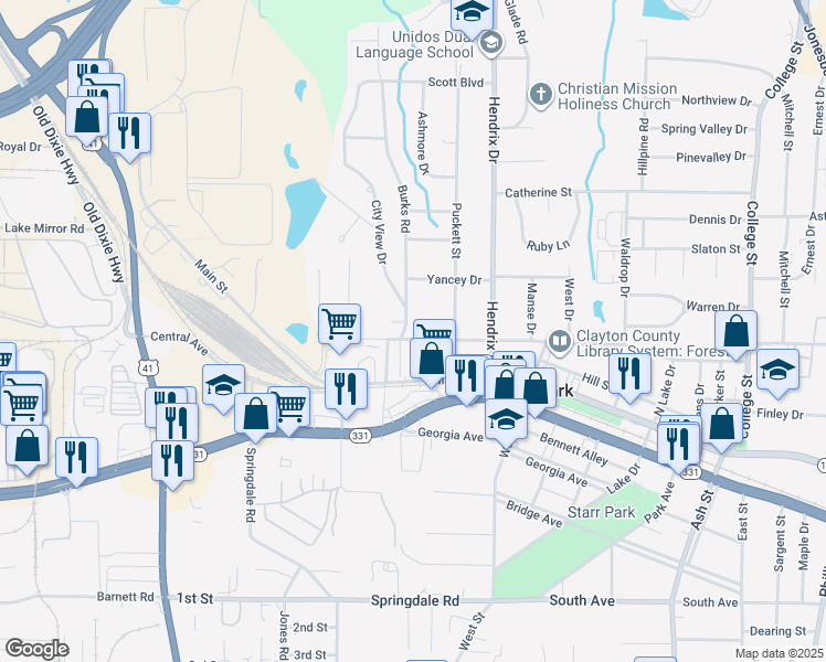 map of restaurants, bars, coffee shops, grocery stores, and more near 498 North Avenue in Forest Park