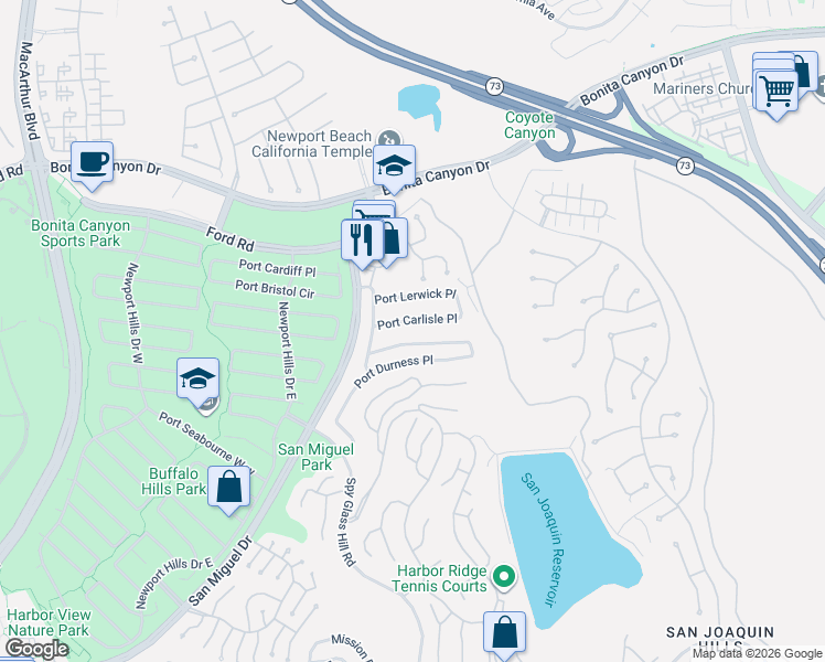 map of restaurants, bars, coffee shops, grocery stores, and more near 2300 Port Aberdeen Place in Newport Beach