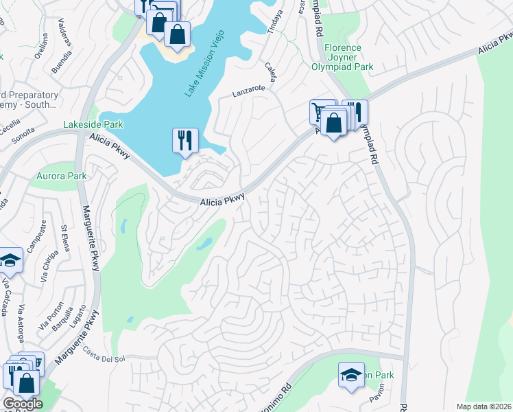 map of restaurants, bars, coffee shops, grocery stores, and more near 28133 Alava in Mission Viejo