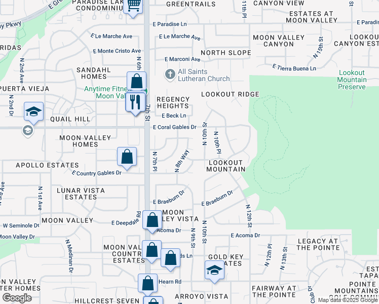 map of restaurants, bars, coffee shops, grocery stores, and more near 15207 North 8th Way in Phoenix