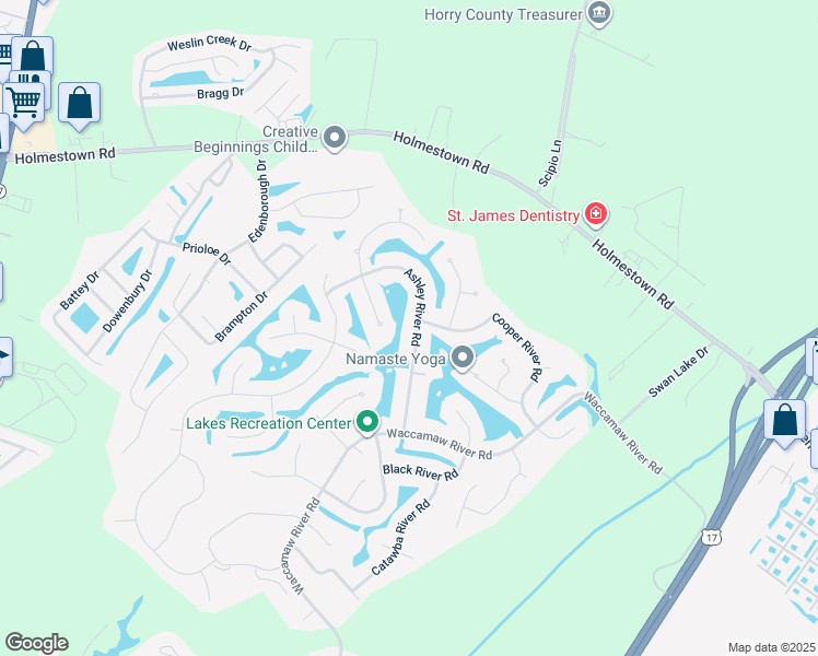 map of restaurants, bars, coffee shops, grocery stores, and more near 123 Ashley River Road in Myrtle Beach