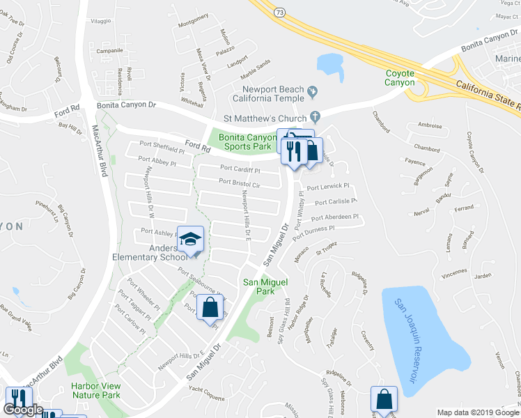 map of restaurants, bars, coffee shops, grocery stores, and more near 2018 Port Provence Place in Newport Beach