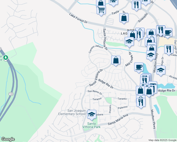 map of restaurants, bars, coffee shops, grocery stores, and more near 22138 Caminito Zaragoza in Laguna Hills
