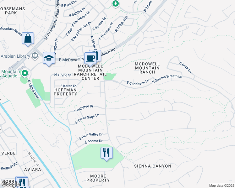 map of restaurants, bars, coffee shops, grocery stores, and more near 10614 East Blanche Drive in Scottsdale