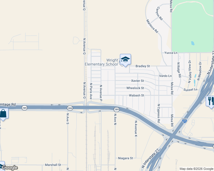 map of restaurants, bars, coffee shops, grocery stores, and more near 1232 Xavier Street in Lubbock