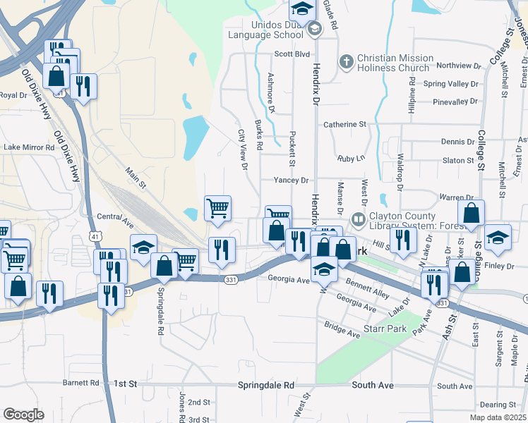 map of restaurants, bars, coffee shops, grocery stores, and more near 498 North Avenue in Forest Park