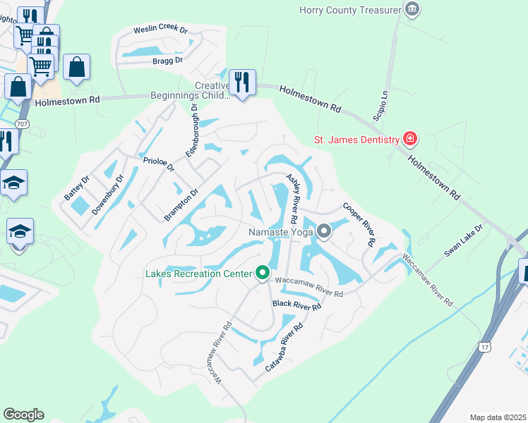 map of restaurants, bars, coffee shops, grocery stores, and more near 510 Reedy River Road in Myrtle Beach