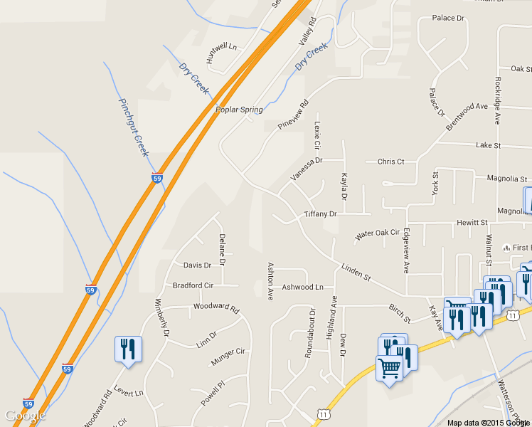 map of restaurants, bars, coffee shops, grocery stores, and more near 584 Tiffany Drive in Trussville