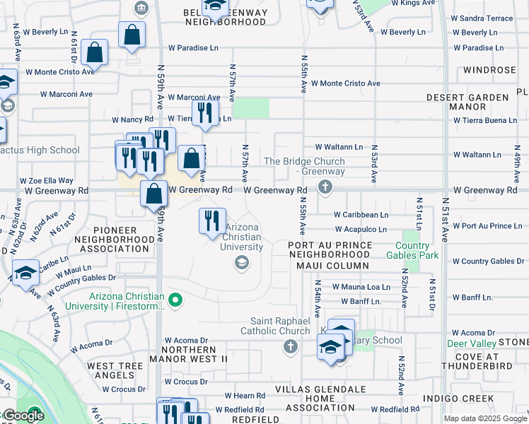 map of restaurants, bars, coffee shops, grocery stores, and more near 15301 North 57th Avenue in Glendale