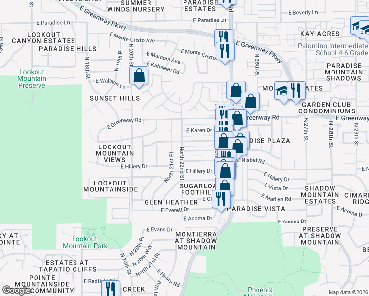 map of restaurants, bars, coffee shops, grocery stores, and more near 15045 North 22nd Street in Phoenix