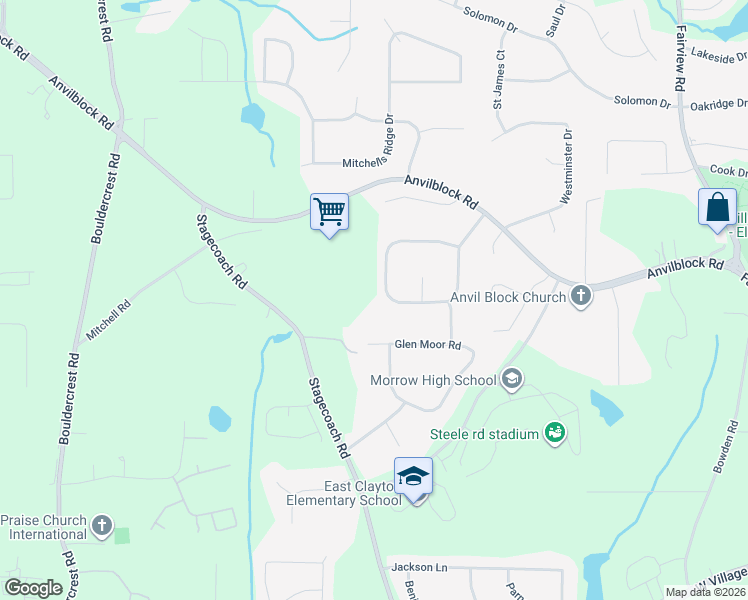 map of restaurants, bars, coffee shops, grocery stores, and more near 3657 George Washington Dr in Ellenwood