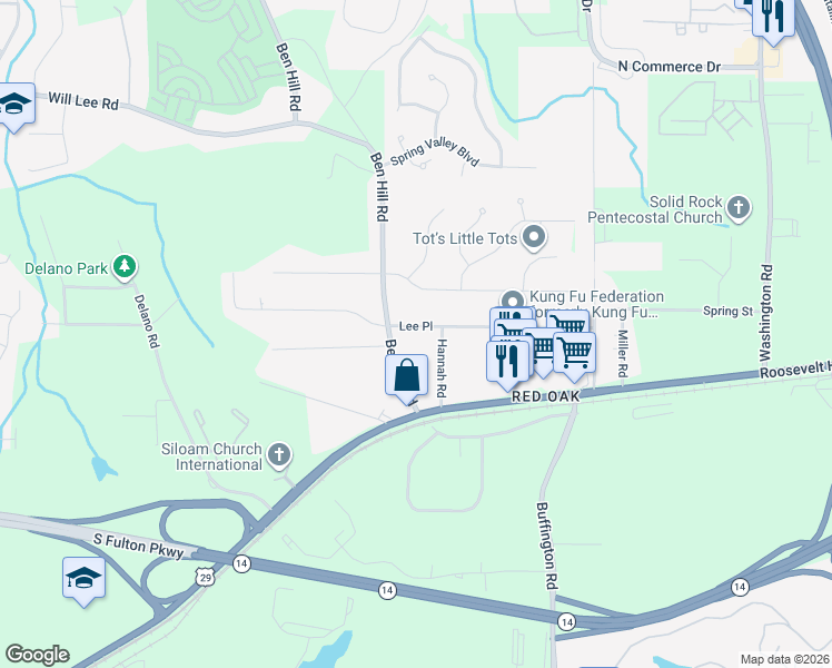 map of restaurants, bars, coffee shops, grocery stores, and more near 3560 Lee Place in Atlanta