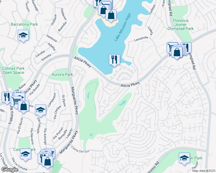 map of restaurants, bars, coffee shops, grocery stores, and more near 27762 Inverness in Mission Viejo
