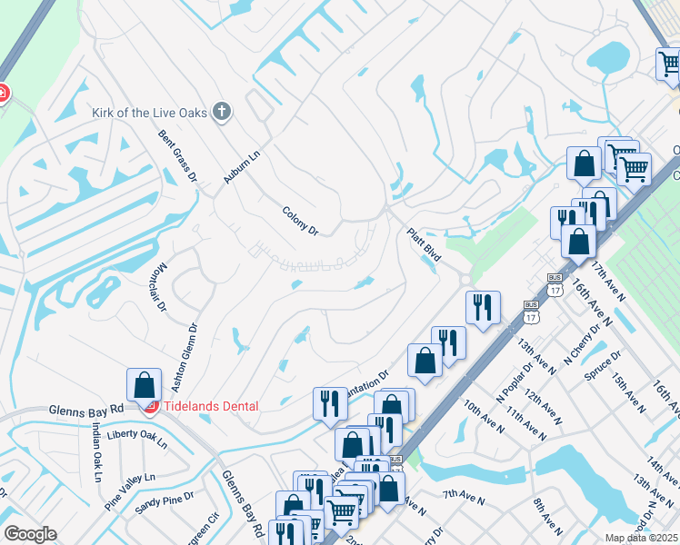 map of restaurants, bars, coffee shops, grocery stores, and more near 213 Double Eagle Drive in Myrtle Beach