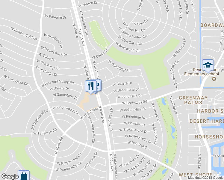 map of restaurants, bars, coffee shops, grocery stores, and more near 9802 West Sandstone Drive in Sun City