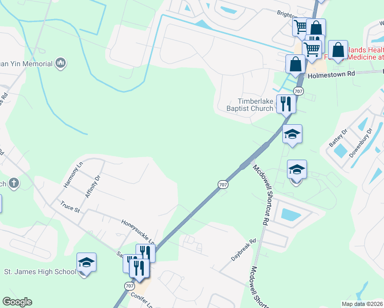 map of restaurants, bars, coffee shops, grocery stores, and more near South Carolina 707 in Myrtle Beach