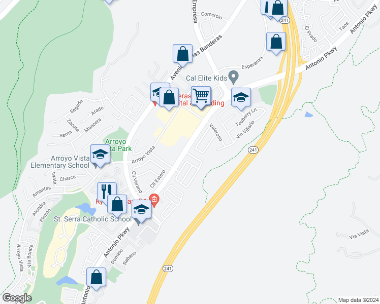 map of restaurants, bars, coffee shops, grocery stores, and more near 1 Breezy Meadows in Rancho Santa Margarita