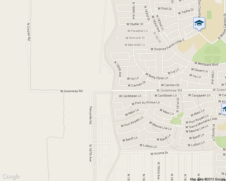 map of restaurants, bars, coffee shops, grocery stores, and more near 16572 15400 North in Surprise