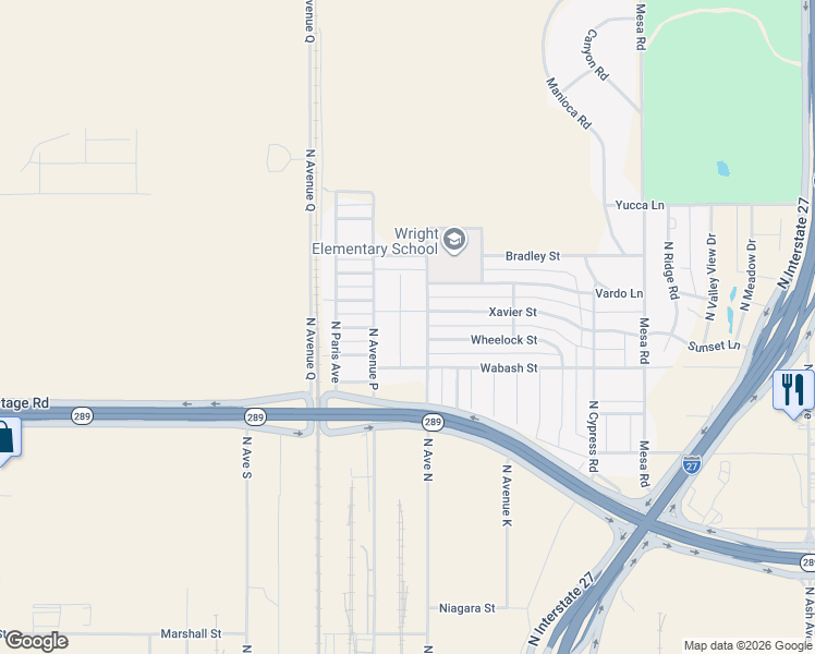 map of restaurants, bars, coffee shops, grocery stores, and more near 1232 Xavier Street in Lubbock