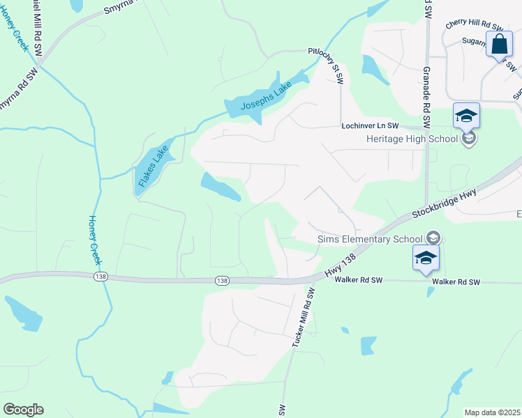 map of restaurants, bars, coffee shops, grocery stores, and more near 3037 Brighton Court Southwest in Conyers