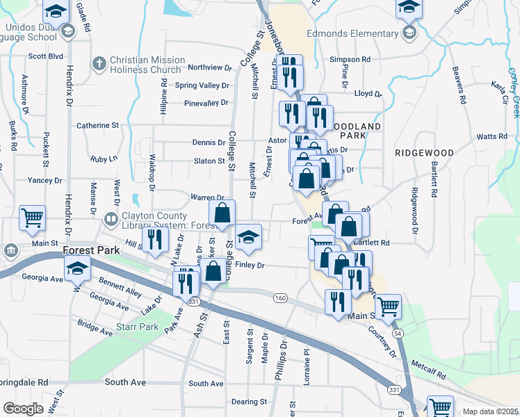 map of restaurants, bars, coffee shops, grocery stores, and more near 956 Forest Avenue in Forest Park
