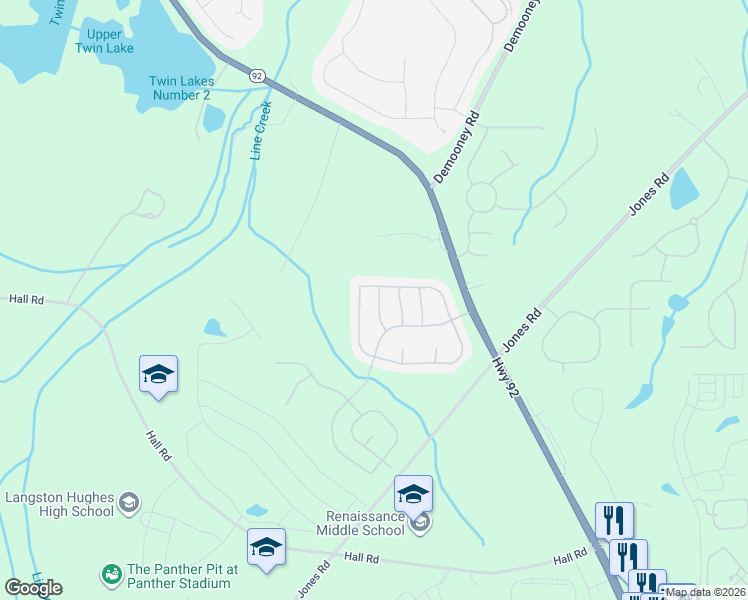 map of restaurants, bars, coffee shops, grocery stores, and more near 7146 Jodhpur Way in Fairburn