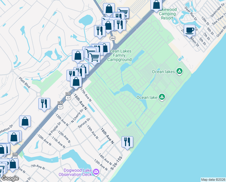 map of restaurants, bars, coffee shops, grocery stores, and more near 136 Dick Pond Drive in Myrtle Beach