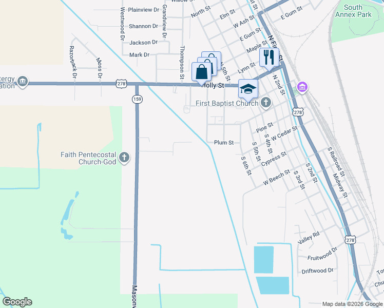 map of restaurants, bars, coffee shops, grocery stores, and more near in McGehee