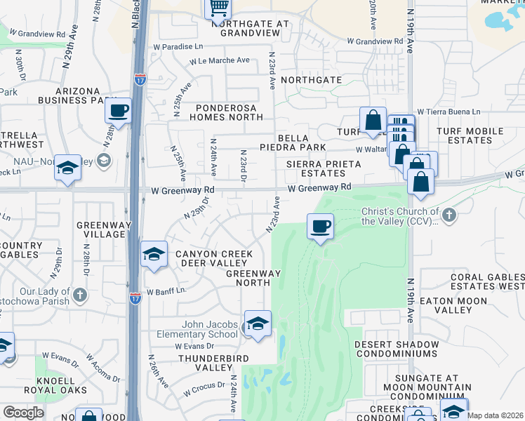 map of restaurants, bars, coffee shops, grocery stores, and more near in Phoenix