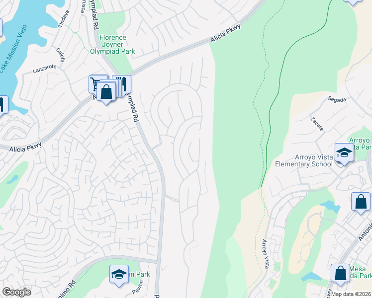 map of restaurants, bars, coffee shops, grocery stores, and more near 23281 Eagle Ridge in Mission Viejo