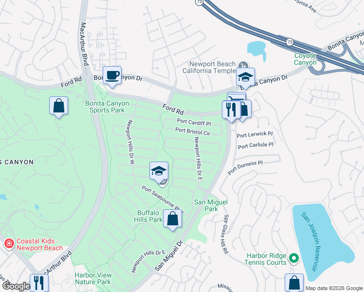 map of restaurants, bars, coffee shops, grocery stores, and more near 1940 Port Provence Place in Newport Beach