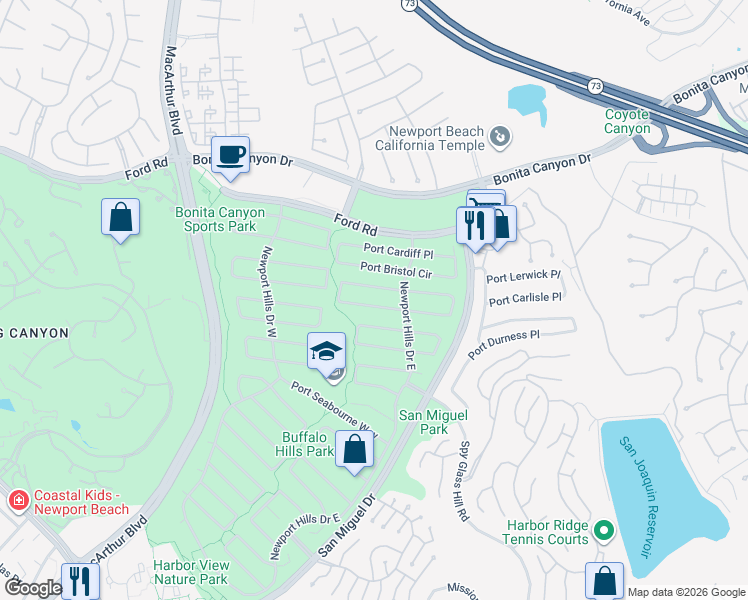 map of restaurants, bars, coffee shops, grocery stores, and more near 1940 Port Provence Place in Newport Beach