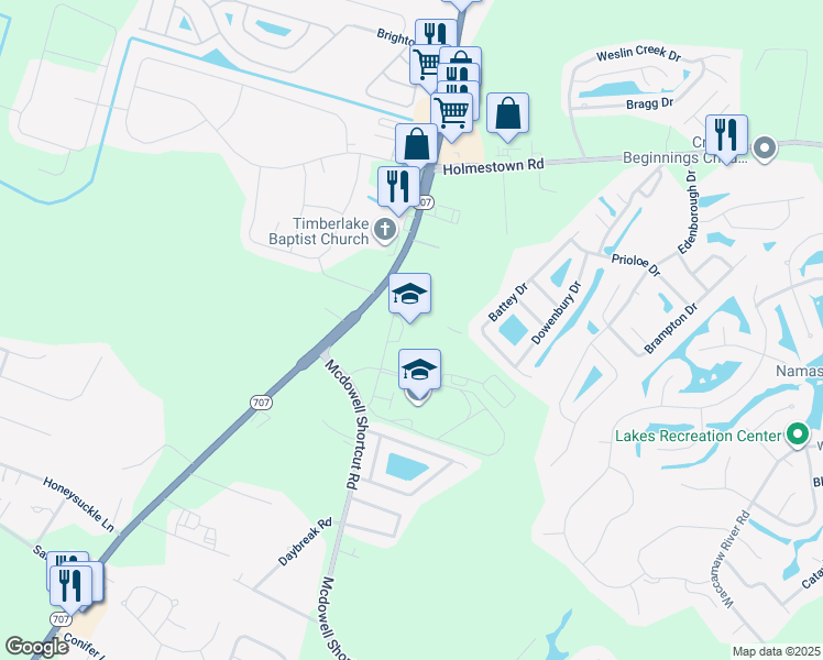 map of restaurants, bars, coffee shops, grocery stores, and more near 9711 Saint James Road in Myrtle Beach