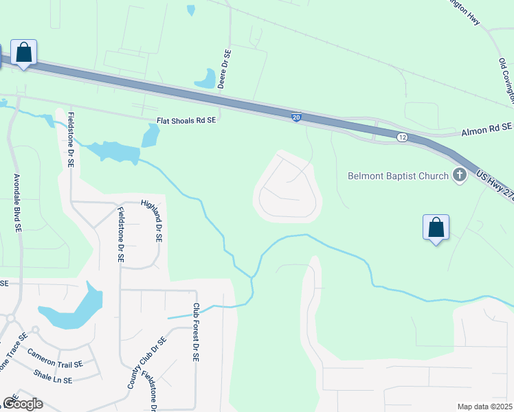 map of restaurants, bars, coffee shops, grocery stores, and more near 345 Piedmont Circle in Covington