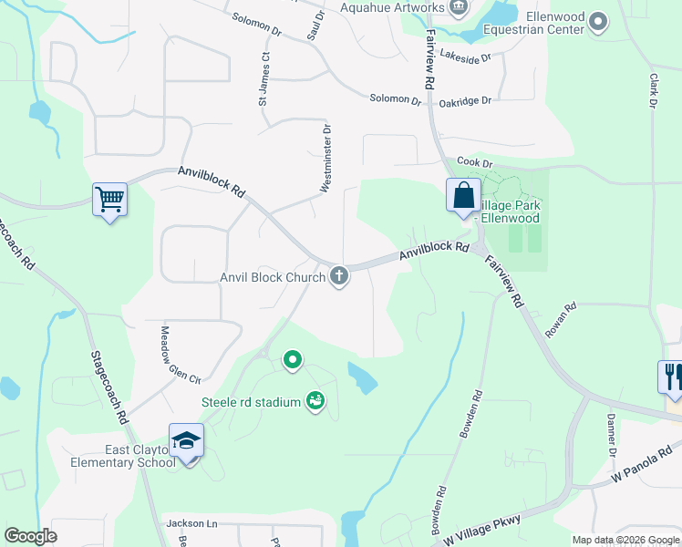 map of restaurants, bars, coffee shops, grocery stores, and more near 3895 Anvilblock Road in Ellenwood